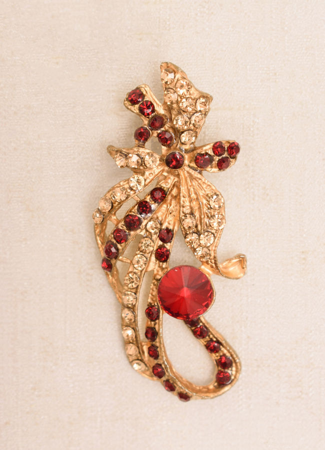 Ruby Red Stone Embedded Floral Brooch image number 1